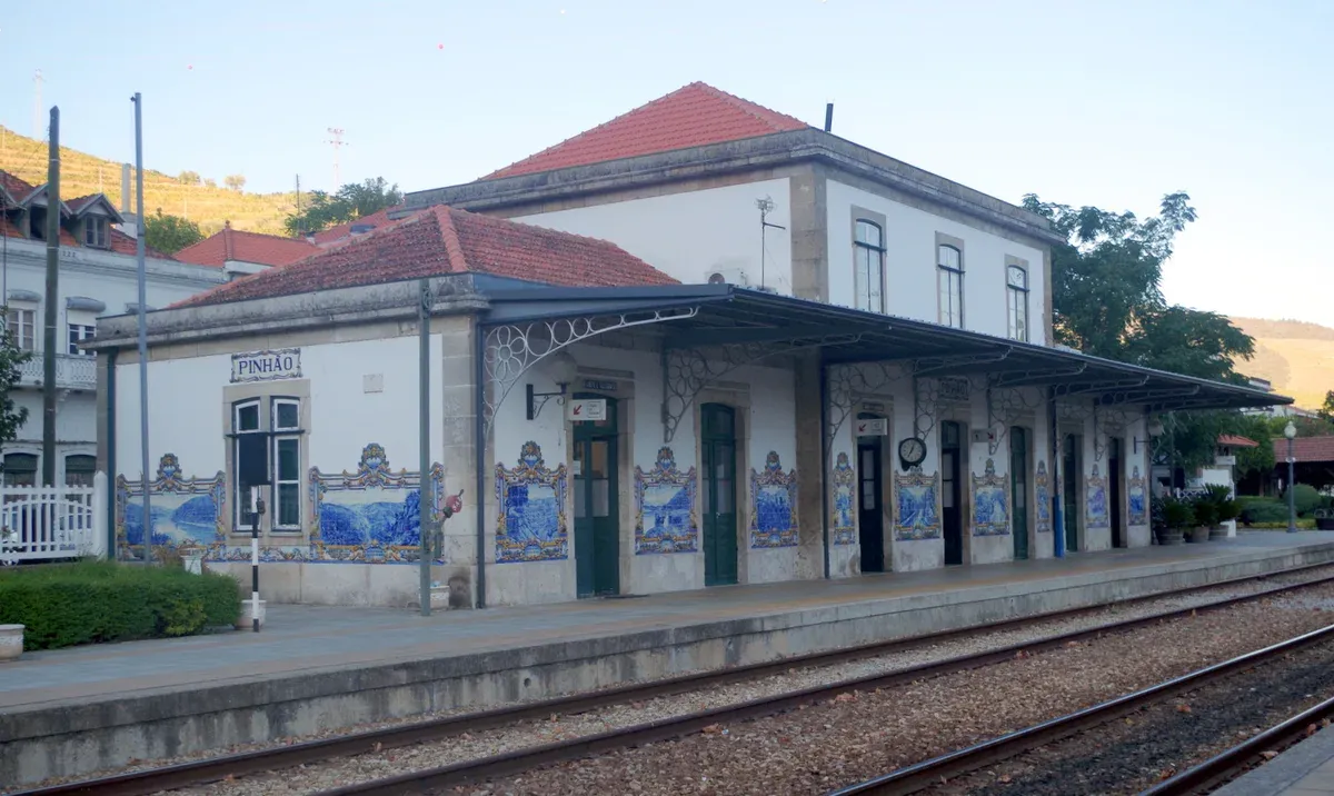 The azulejo-covered platform of Pinhão station, the end of the train ride on a Douro Valley day trip from Porto