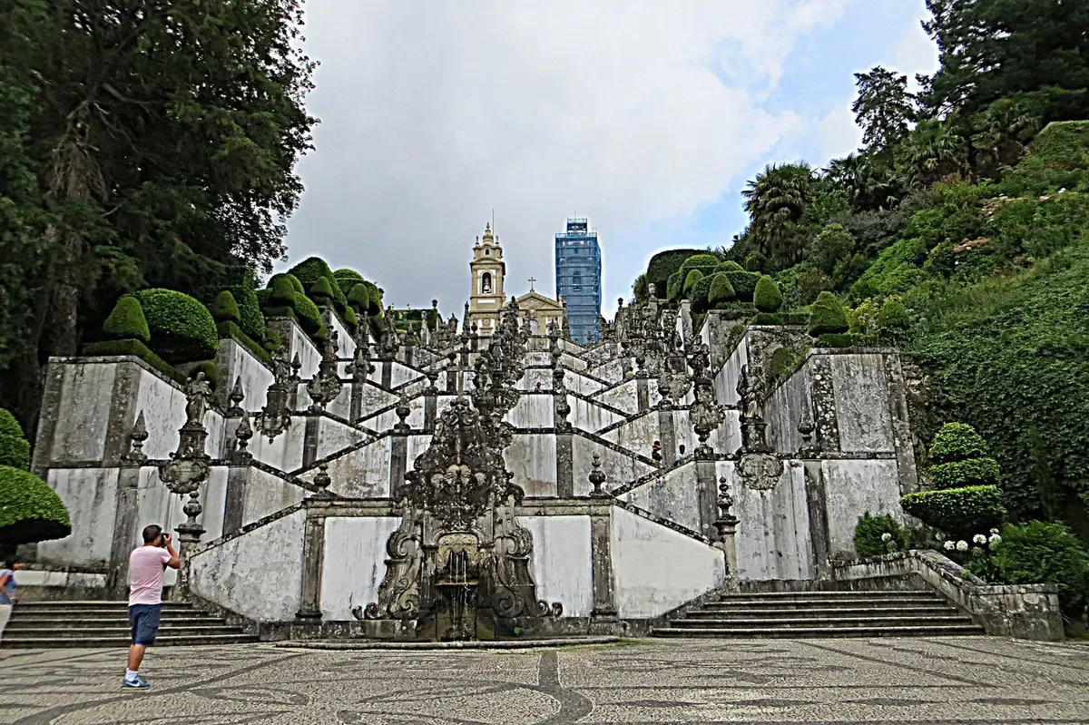 Zigzag stairway of Bom Jesus do Monte near Braga on a day trip from Porto